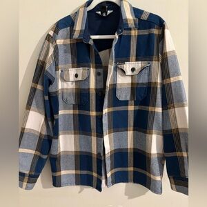 Volcom Blue and Mustard Plaid Shirt Jacket Classic Fit Coupe Classique - Men Med